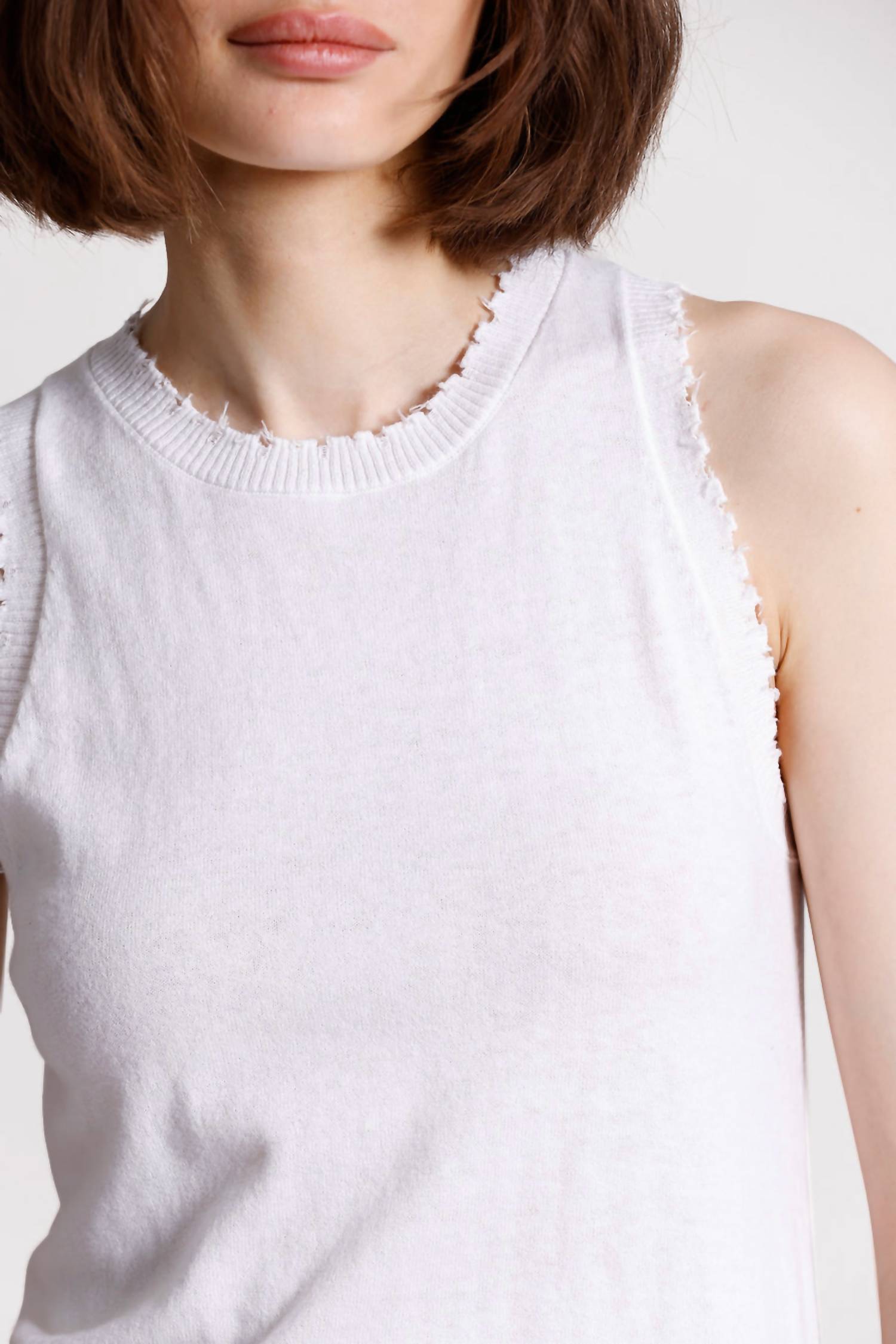 Minnie Rose - Cotton Cashmere Frayed Tank
