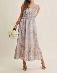 In February - Blooming Floral Ruffled Cotton Maxi Dress