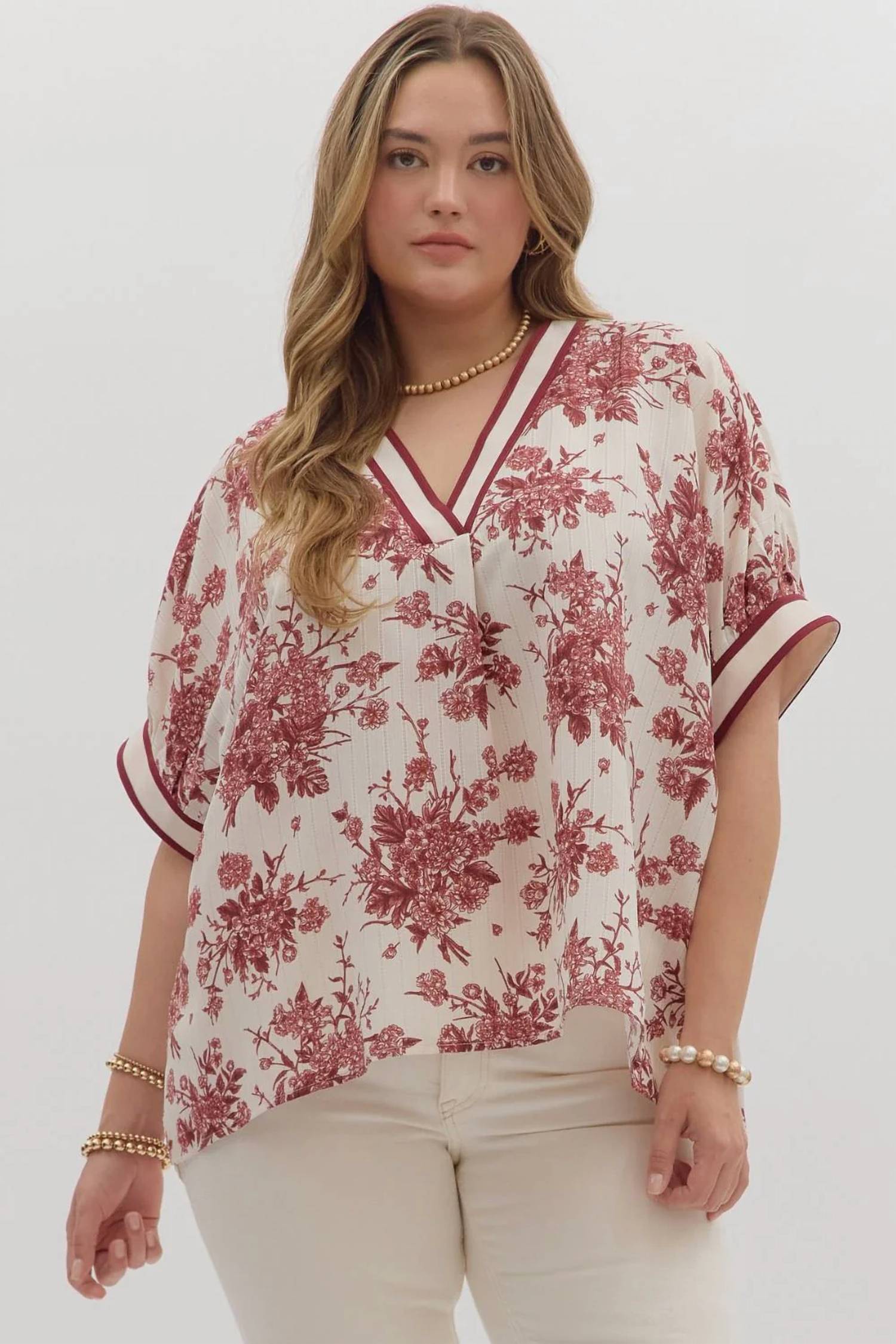 Entro - Benson Curve Banded Stripe Oversized Dolman Blouse