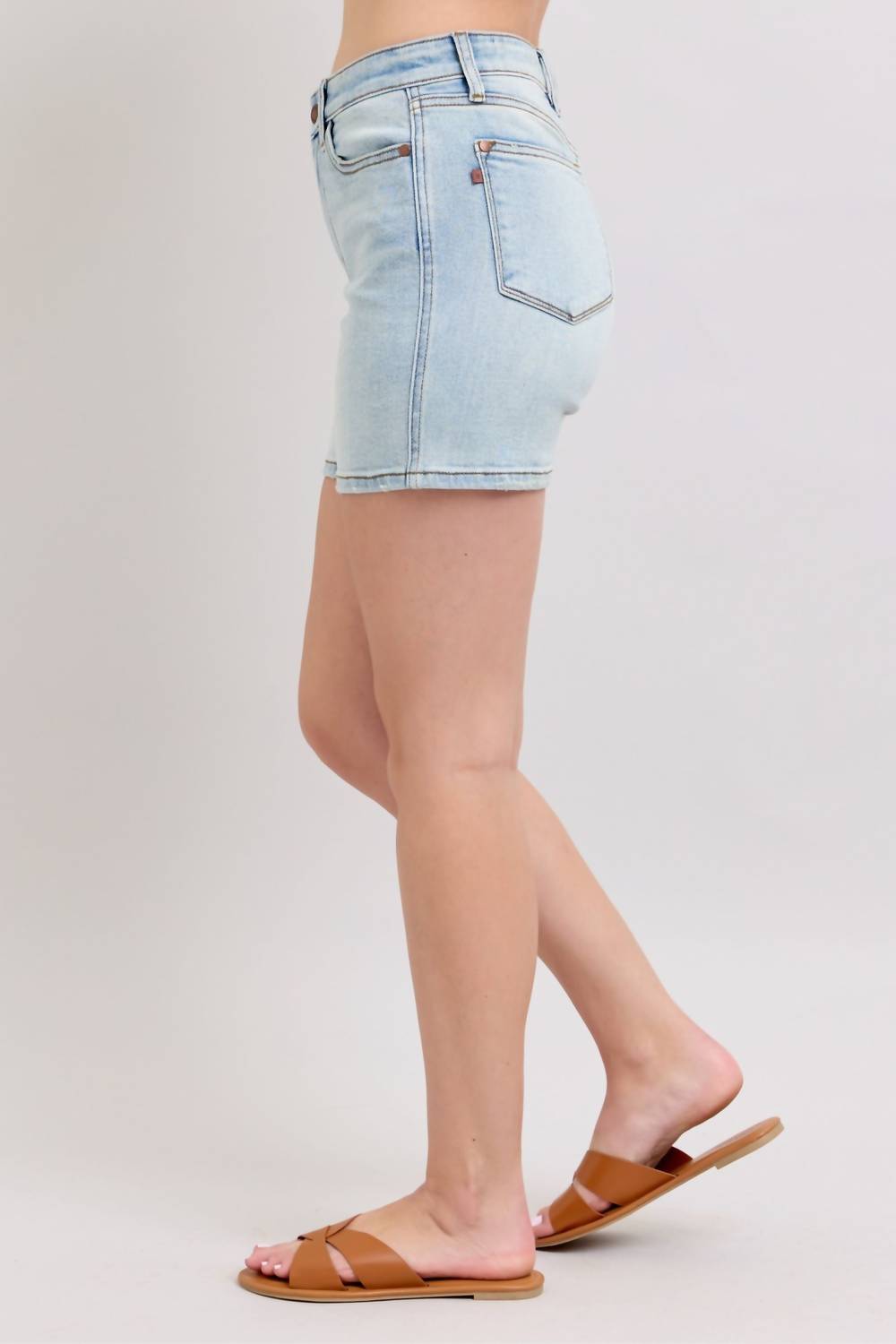 Judy Blue 2 Button Mid Length Dad Shorts in blue 1 - women's shorts - detail view