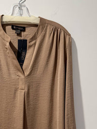 Renuar Women's Long Sleeve V Neck Blouse in tan - women's blouse - detail view