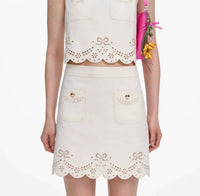 Self-Portrait - Broderie Denim Mini Skirt