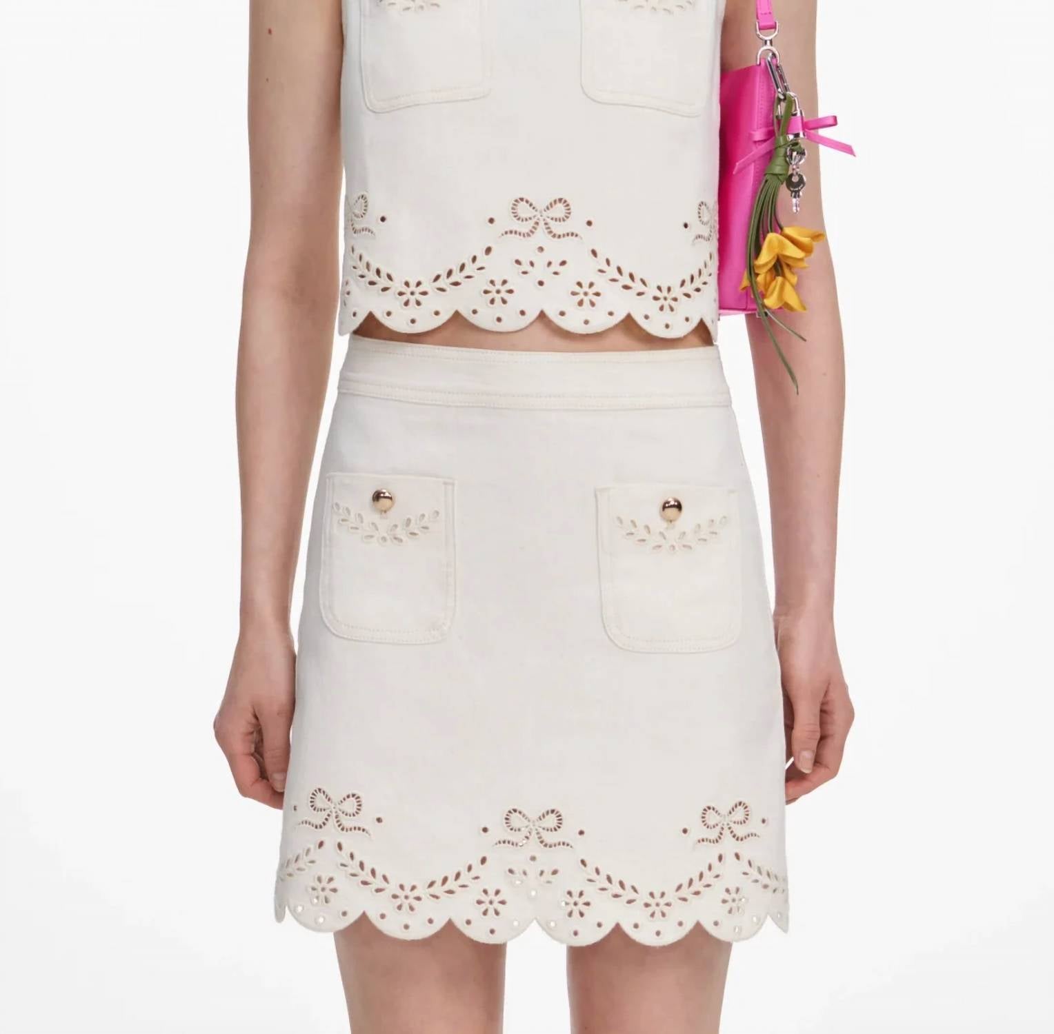 Self-Portrait - Broderie Denim Mini Skirt