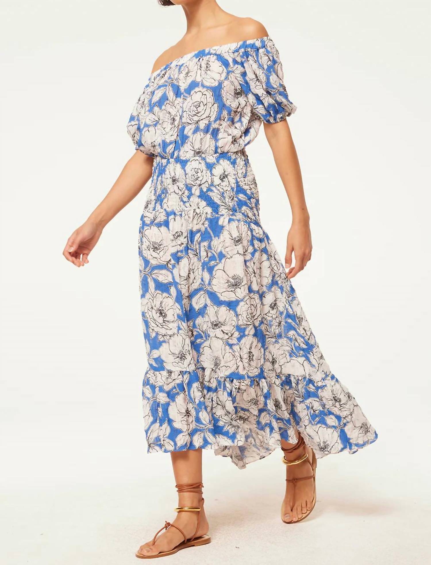 Misa Los Angeles Paola Off The Shoulder Midi Dress in gardenia crinkle - women's dress - alternate view
