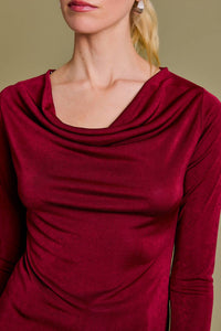 GILLI Scarlette Cowl Neck Top in burgundy - women's long sleeve top - alternate view