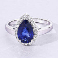 Diana M Jewels Women's Pear Natural Ceylon Blue Sapphire Fashion Ring (2.13 Ct) - Classic Plus in 18k white gold - women's jewelry - detail view
