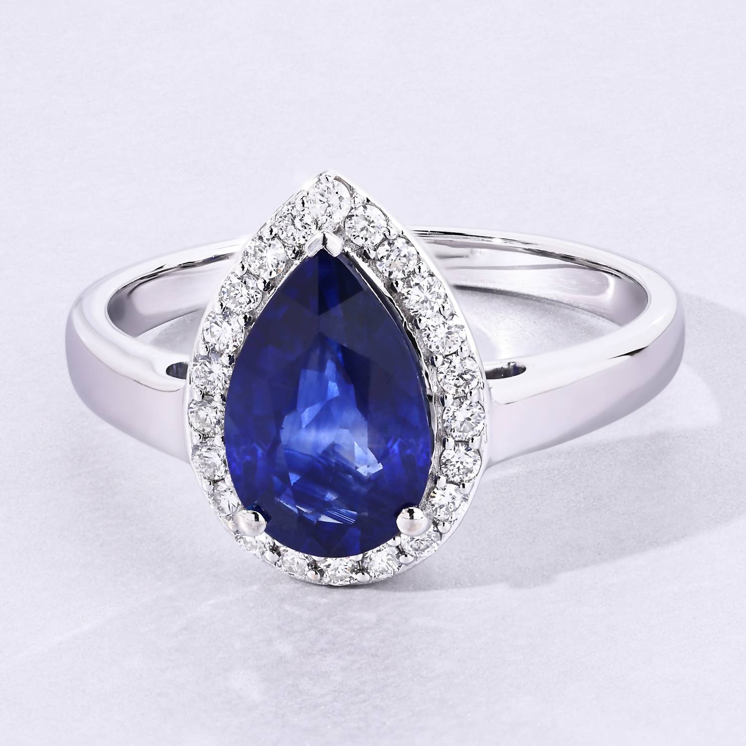 Diana M Jewels Women's Pear Natural Ceylon Blue Sapphire Fashion Ring (2.13 Ct) - Classic Plus in 18k white gold - women's jewelry - detail view