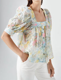 BUTTON FRONT SQUARE NECK BLOUSE