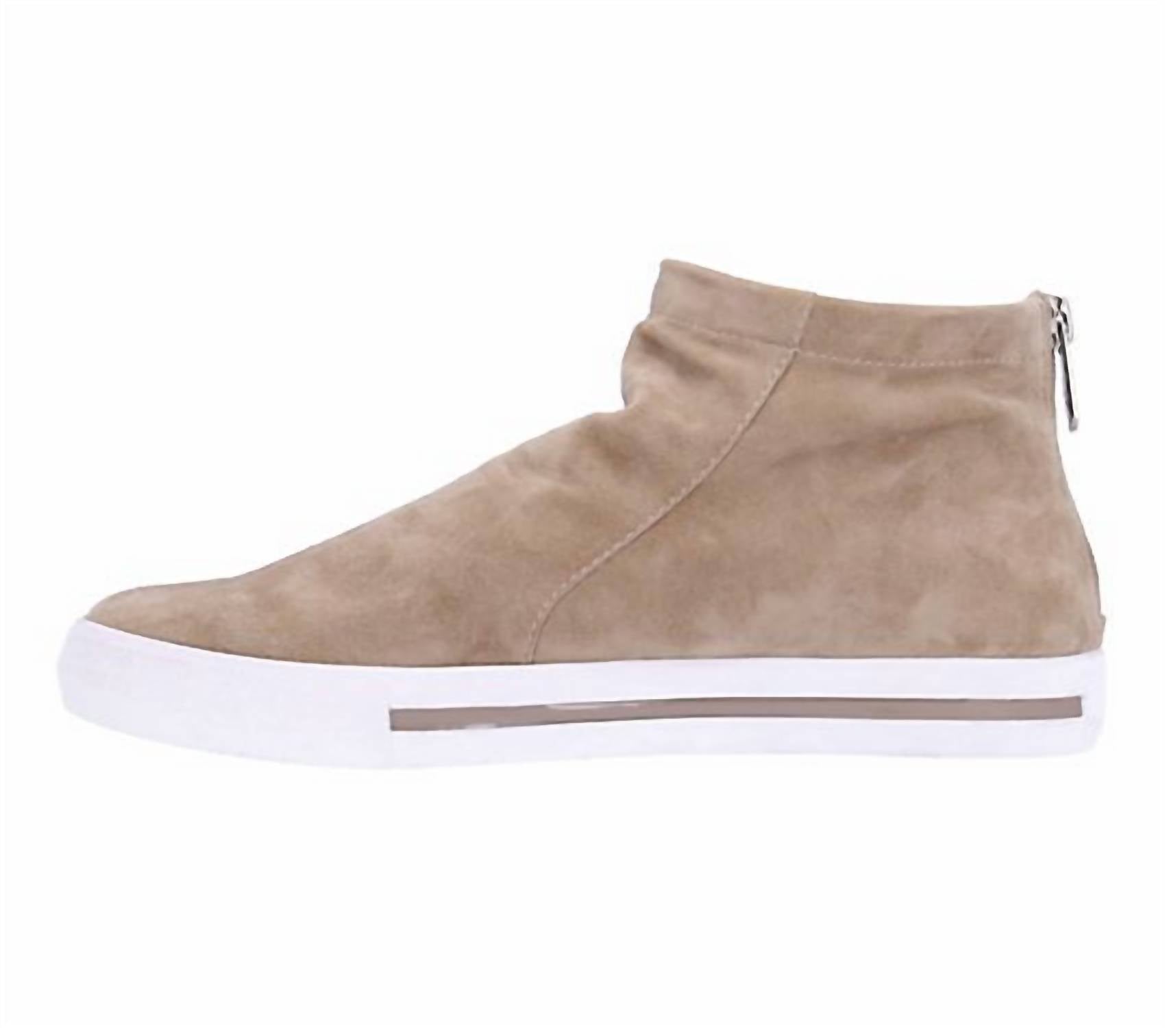 L'amour Des Pieds Women's Kaila Suede Bootie in taupe - women's shoe - detail view