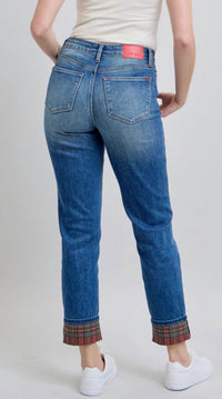 Judy Blue - Plaid Print Cuff Boyfriend Jean