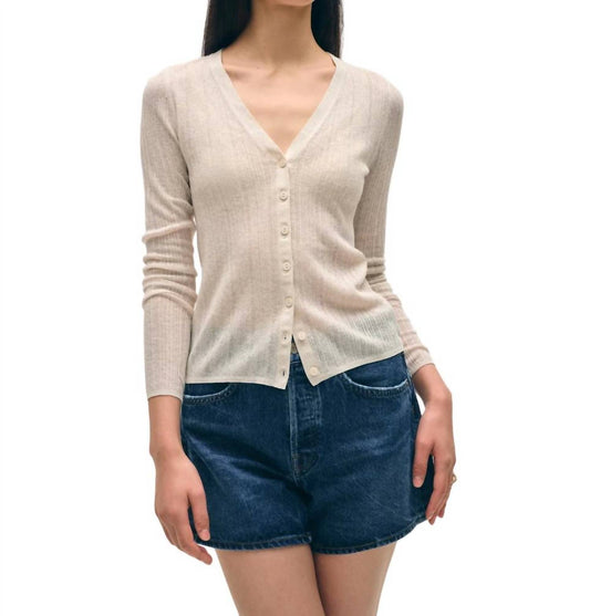 White + Warren - Linen Gauze Variegated Ribbed Cardi Top