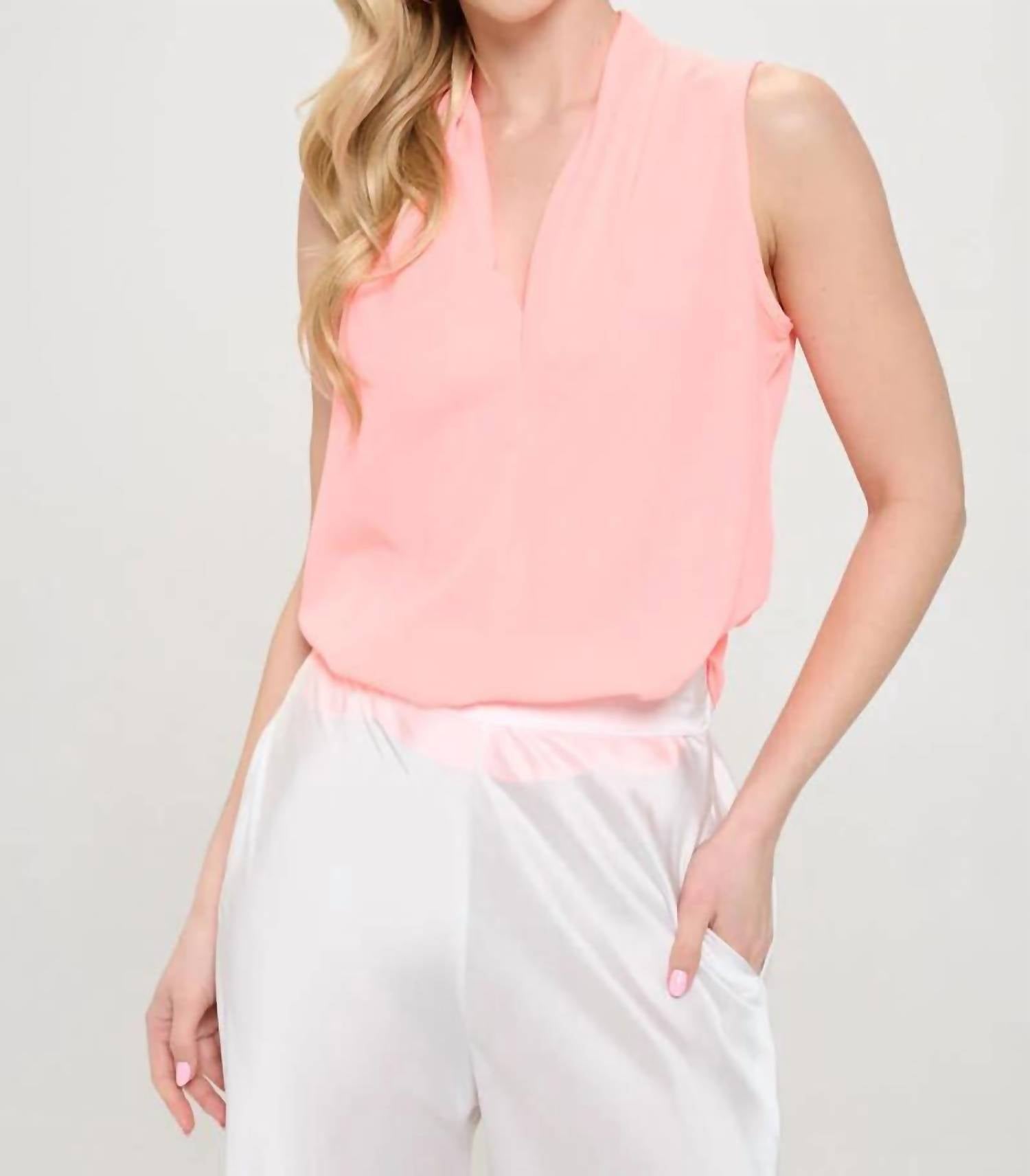 Reneec. - Solid V Neck Top With Drape Neckline