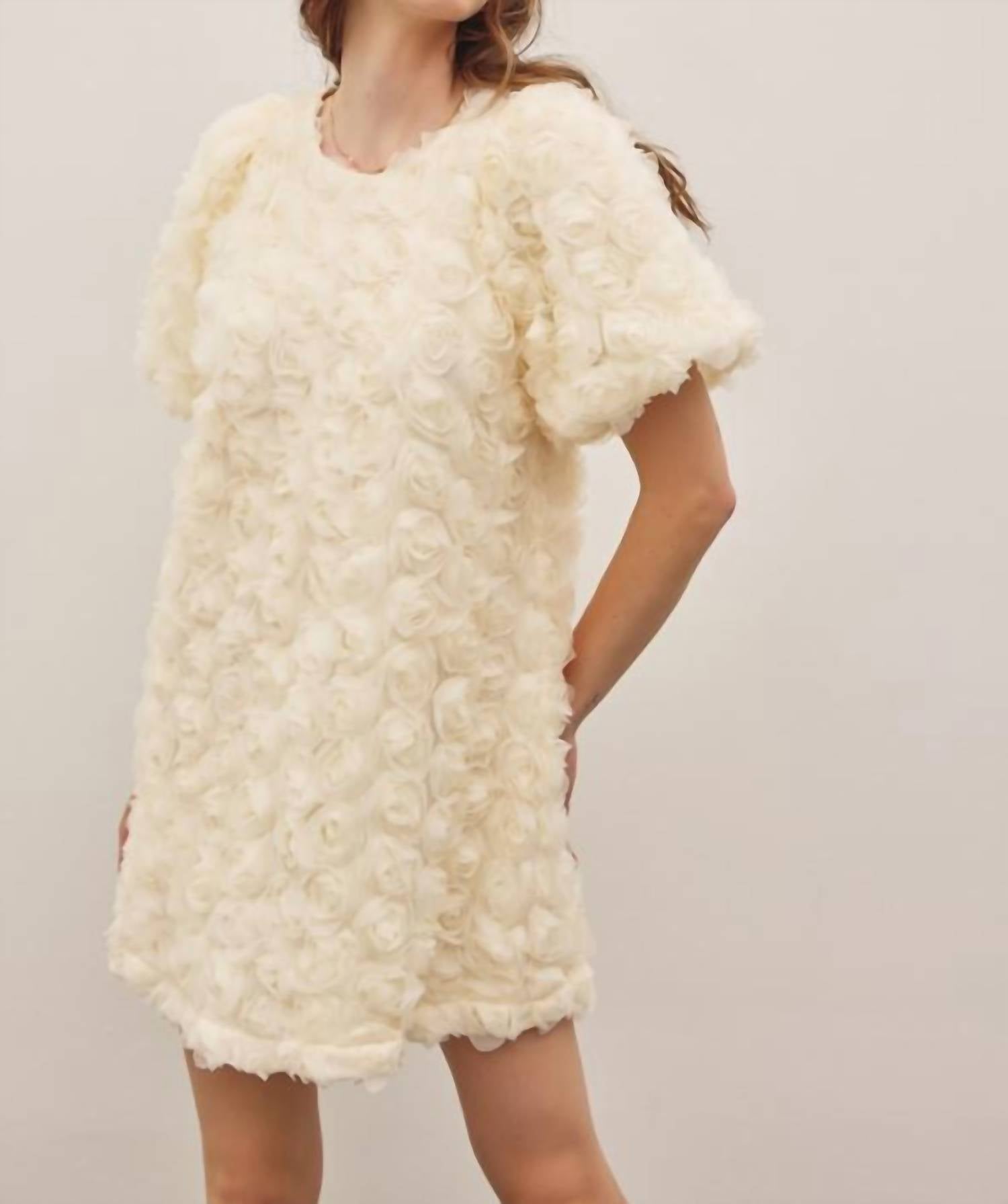 In February - Rose Applique Bubble Sleeved Mini Dress
