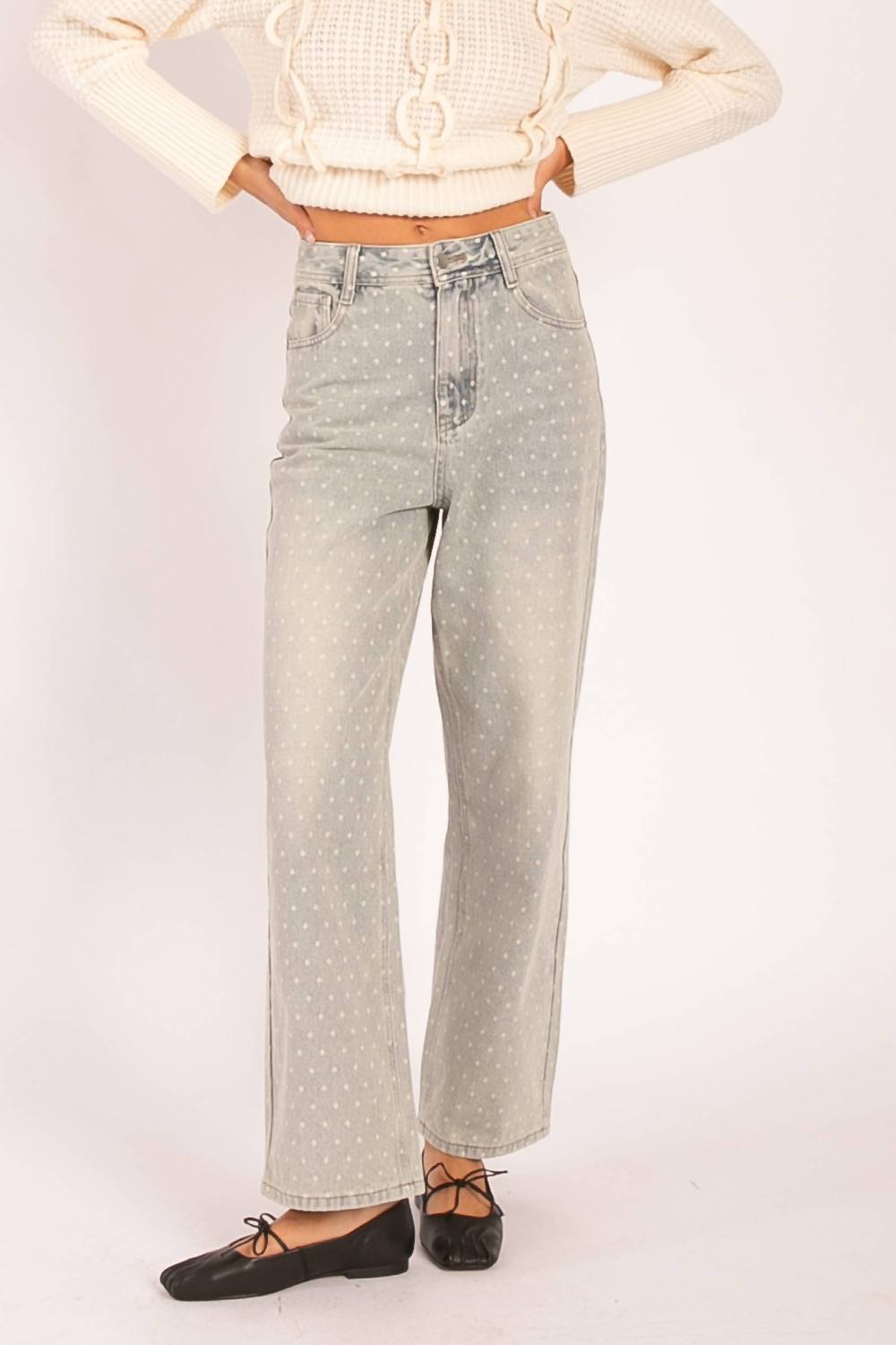 Heyson - Polka Dot High-waisted Straight Leg Jeans