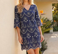 Karen Kane - Flare Sleeve Embroidered Mini Dress