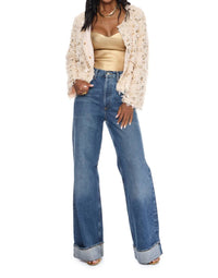 CIEBON Brynna Sequin Fur Jacket in ivory gold - women's jacket