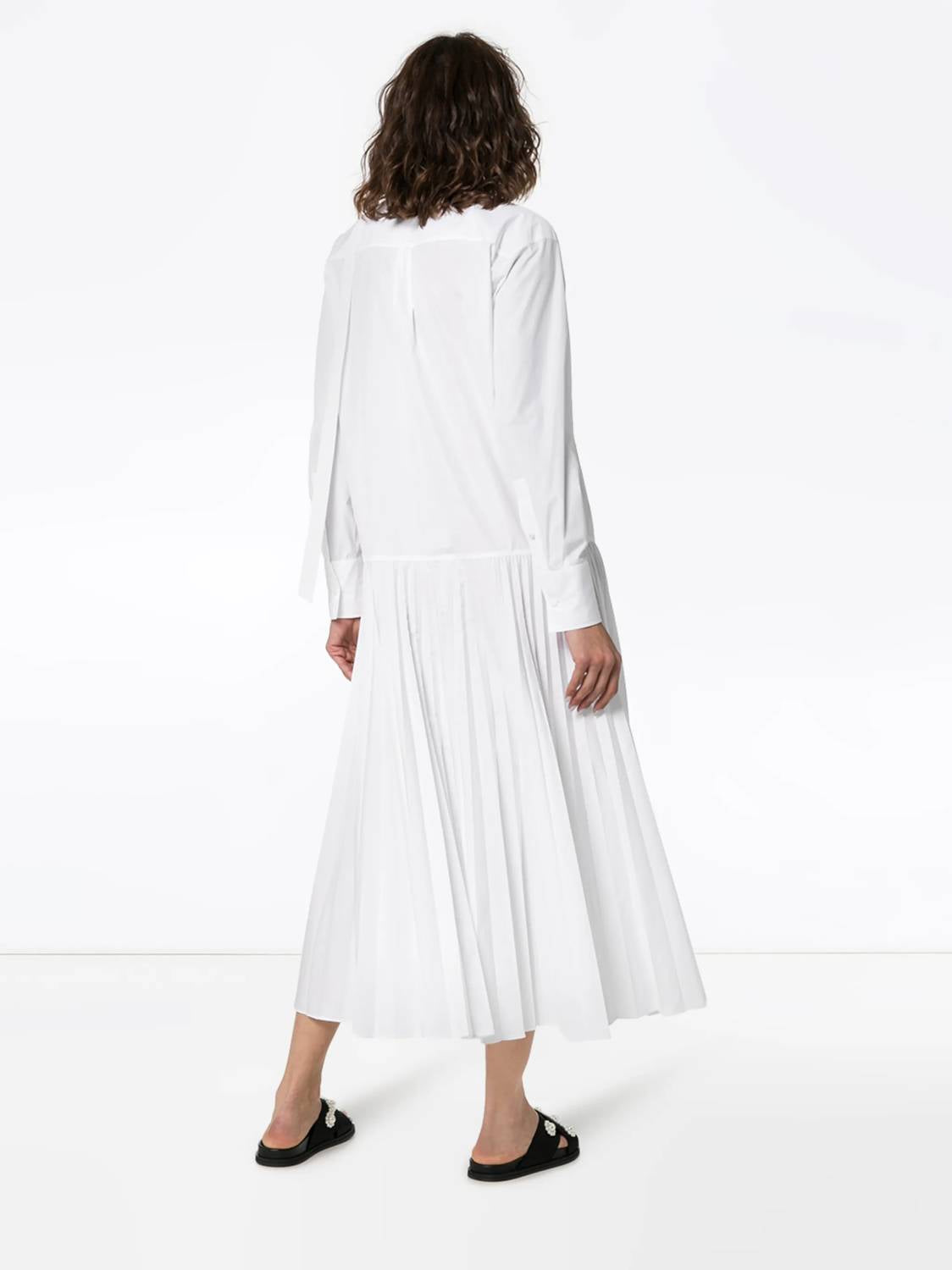 Valentino - Pleated Cotton Blend Poplin Dress
