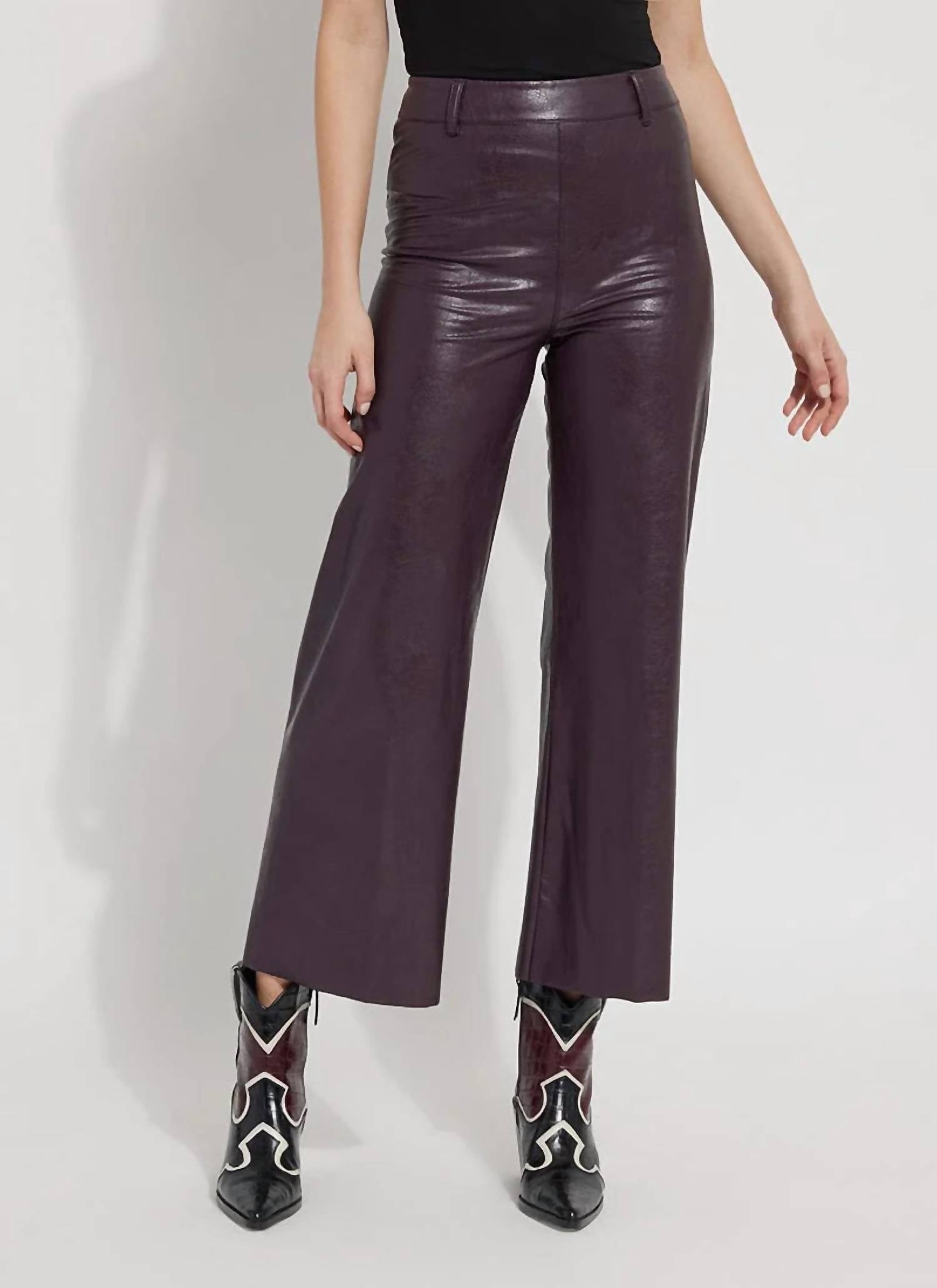 Lysse Hi Waist Vegan Leather Wide Leg Pants in double espresso - women's pants