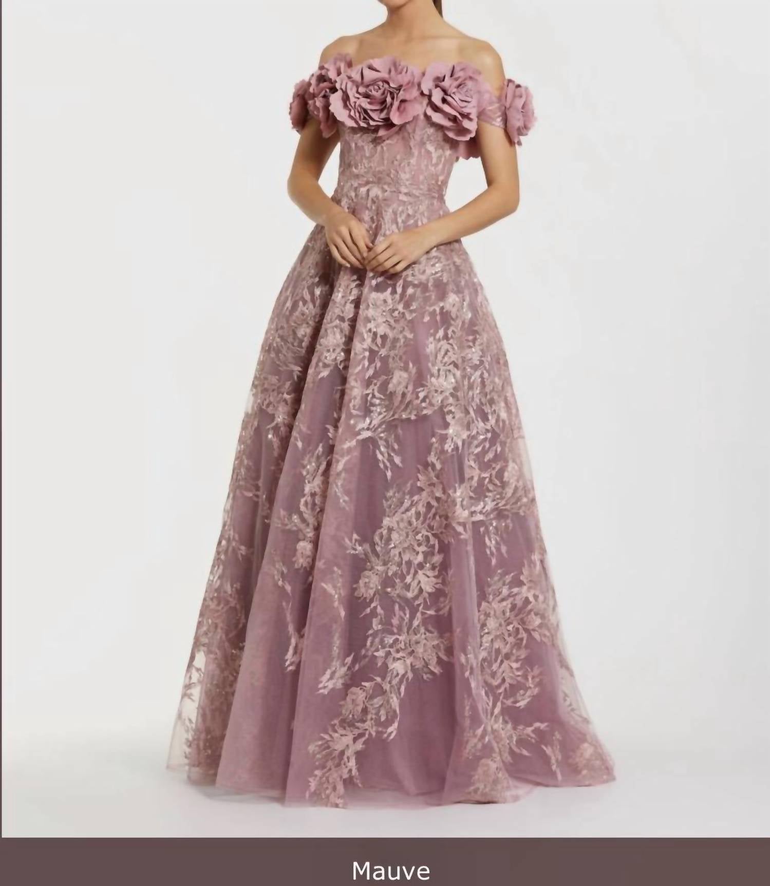 Mac Duggal - Oversized Floral Off the Shoulder Dress