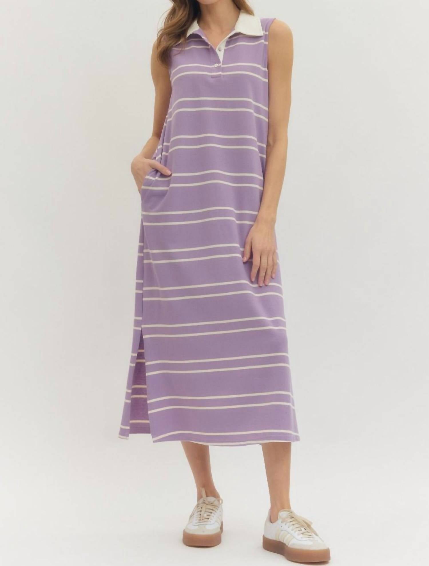 entro Polo Stripe Midi Dress in lavender - women's dress