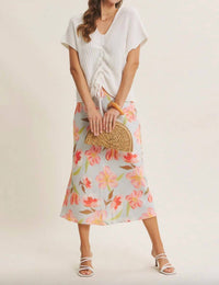 In February - Floral Satin Bias Midi Skirt