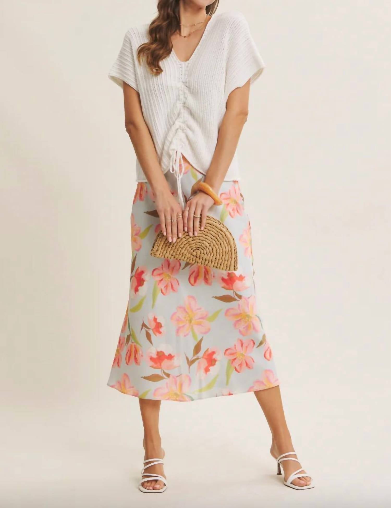 In February - Floral Satin Bias Midi Skirt