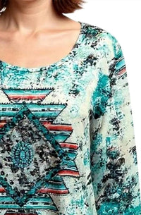 Lady Liberty Fashion - Aztec 3/4 Scoop Neck Tee Party Top