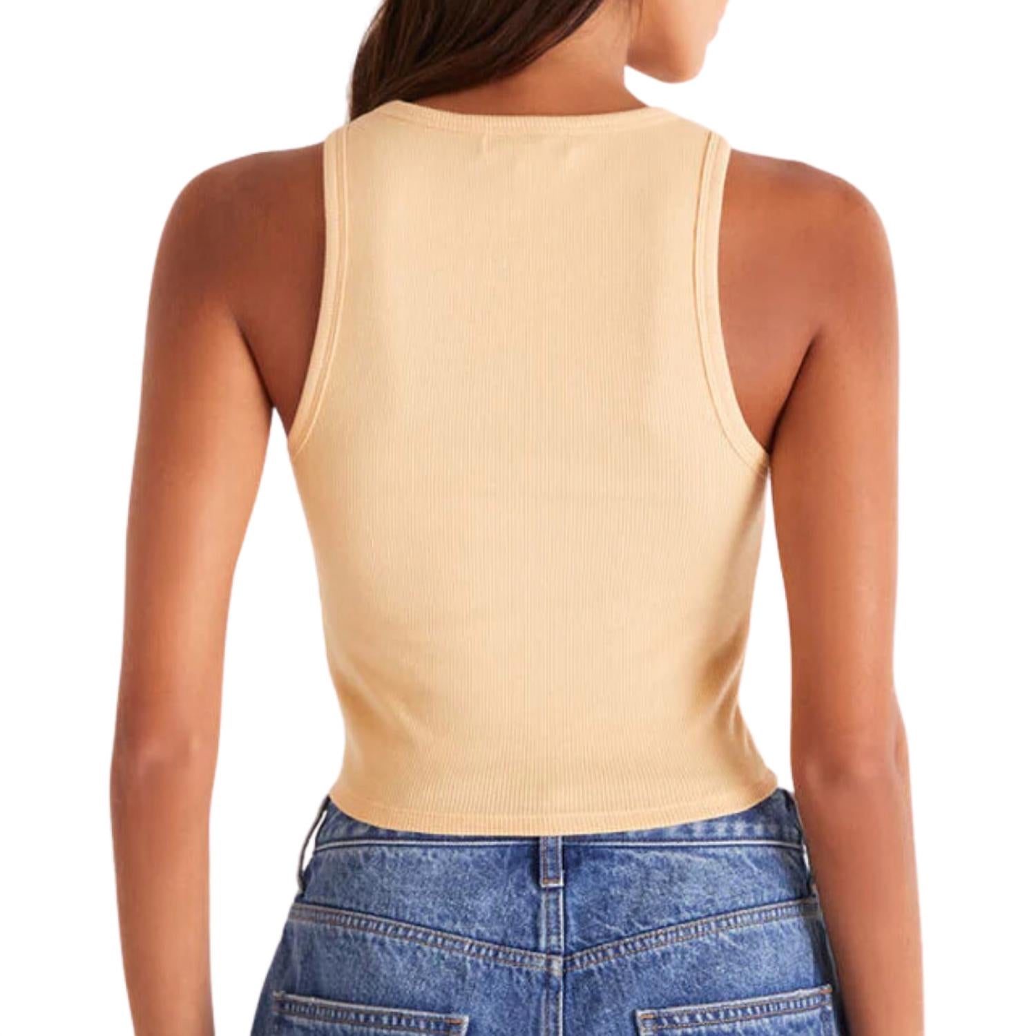 Z Supply Women's Hannah Cropped Rib Tank Top in sun fade - women's tank top - detail view