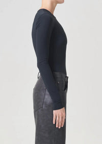 AGOLDE Aura Long Sleeves Bodysuit in granite - women's shirt - detail view
