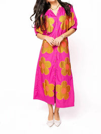 Queen Of Sparkles - Oversized Flower Button Up Maxi Dress