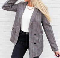 Blu Pepper - Plaid Long Sleeve Front Button Blazer