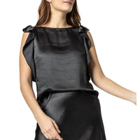 Lilla P Women's Ruffle Sleeve Boatneck Top in black - women's blouse