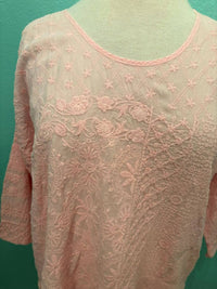 Johnny Was Women's Zora Stitchwork Blouse in romance rose - women's blouse - detail view