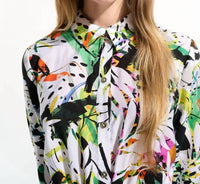 Joseph Ribkoff Crinkled woven tropical print dress in black multi - women's dress - view 4