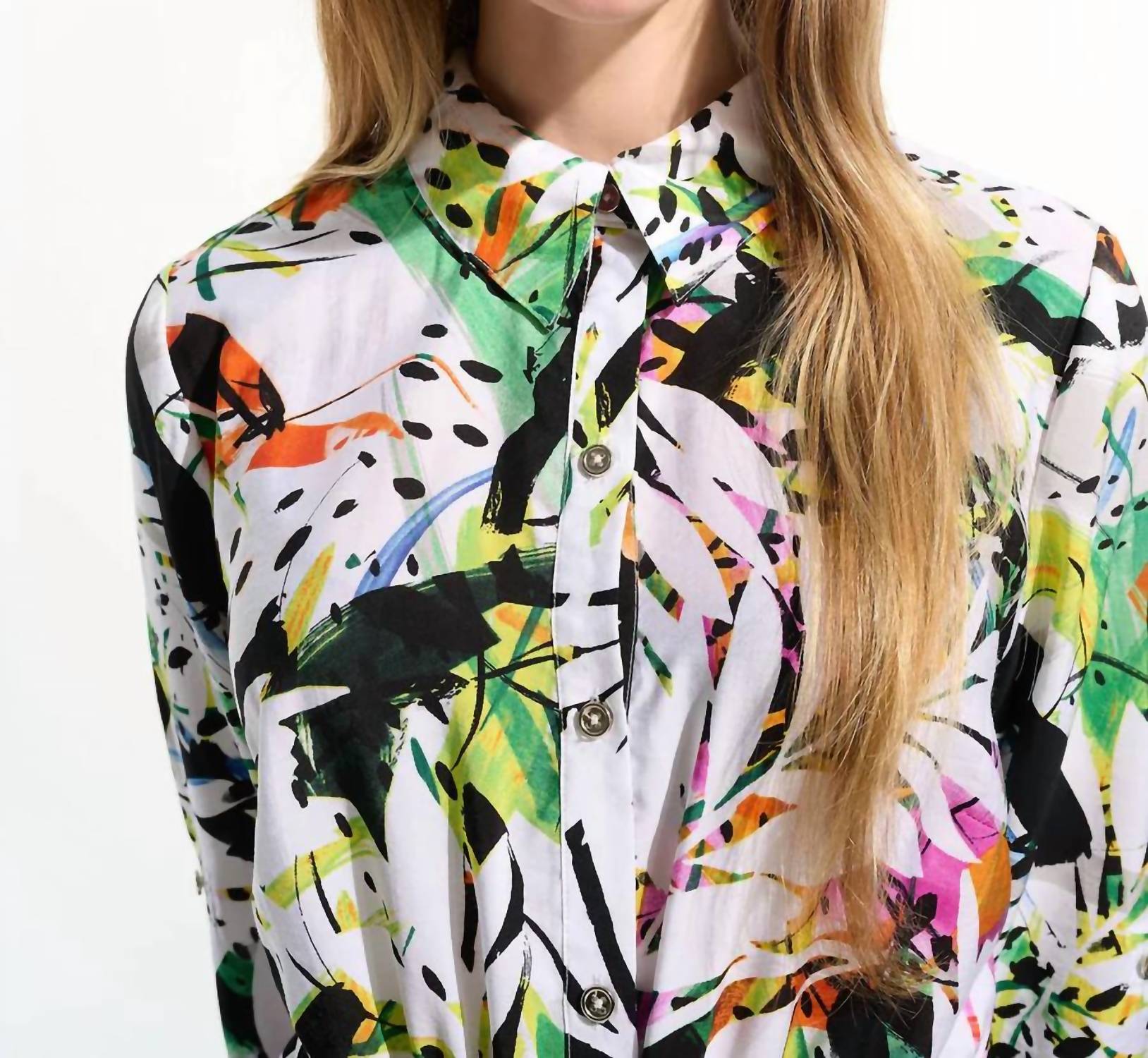 Joseph Ribkoff Crinkled woven tropical print dress in black multi - women's dress - view 4