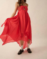 Promesa - Pleated Keyhole Bodice Layered Gauze Maxi Dress