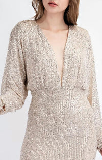 Mint Exclusives - V Neck Long Sleeve Sequin Mini Dress