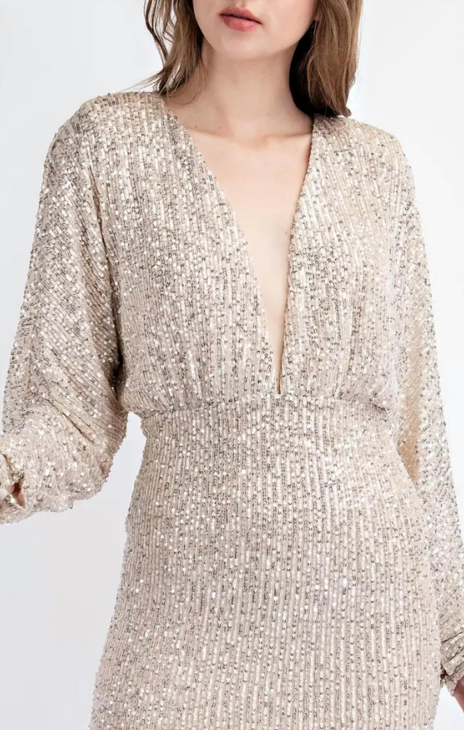 Mint Exclusives - V Neck Long Sleeve Sequin Mini Dress