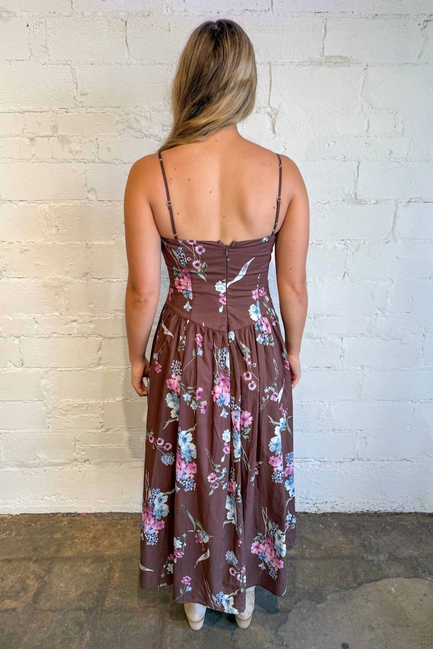 Mable - Floral Print Corset Midi Dress
