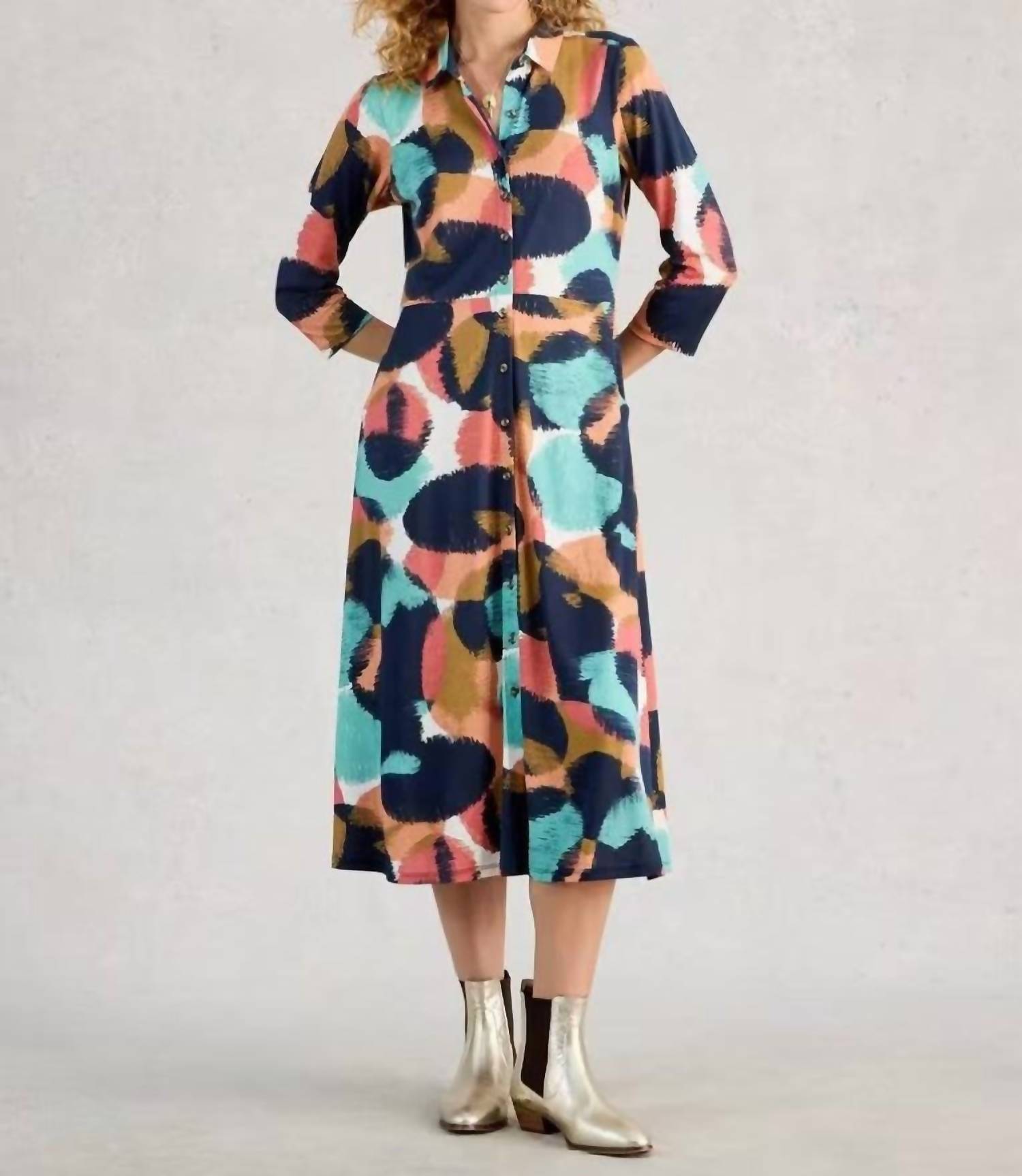White Stuff Rua Jersey Shirt Dress in navy multi - women's dress
