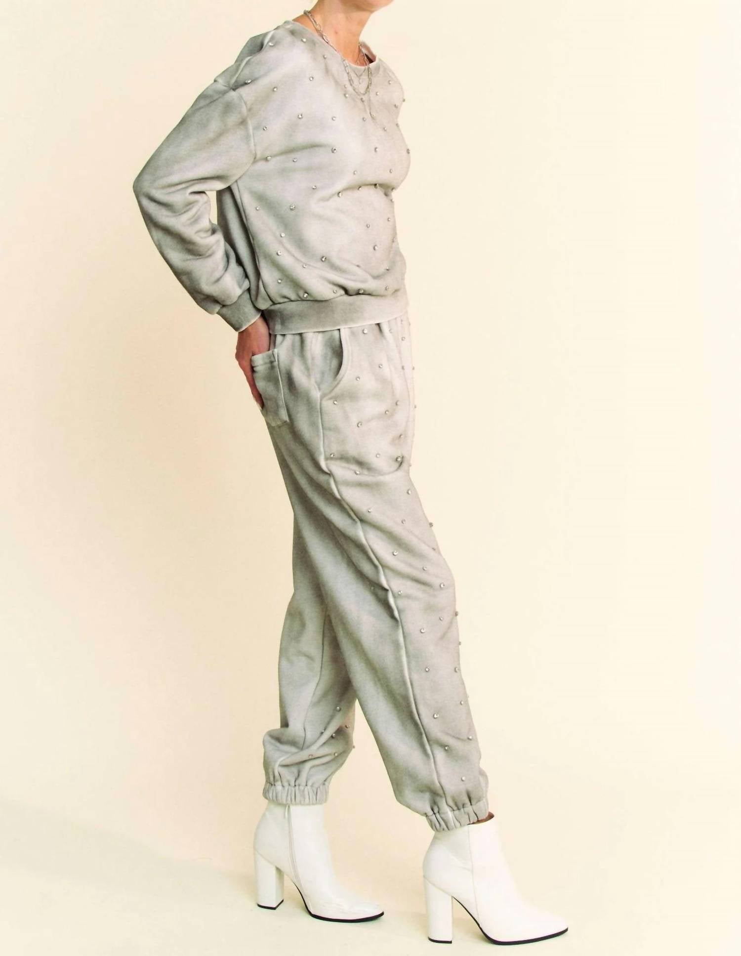Davi & Dani - Rhinestone Detail Bling Jogger Set