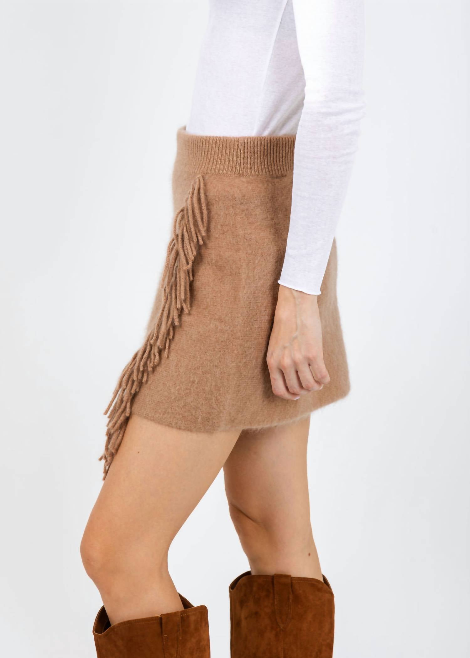White + Warren - Brushed Cashmere Fringe Mini Skirt