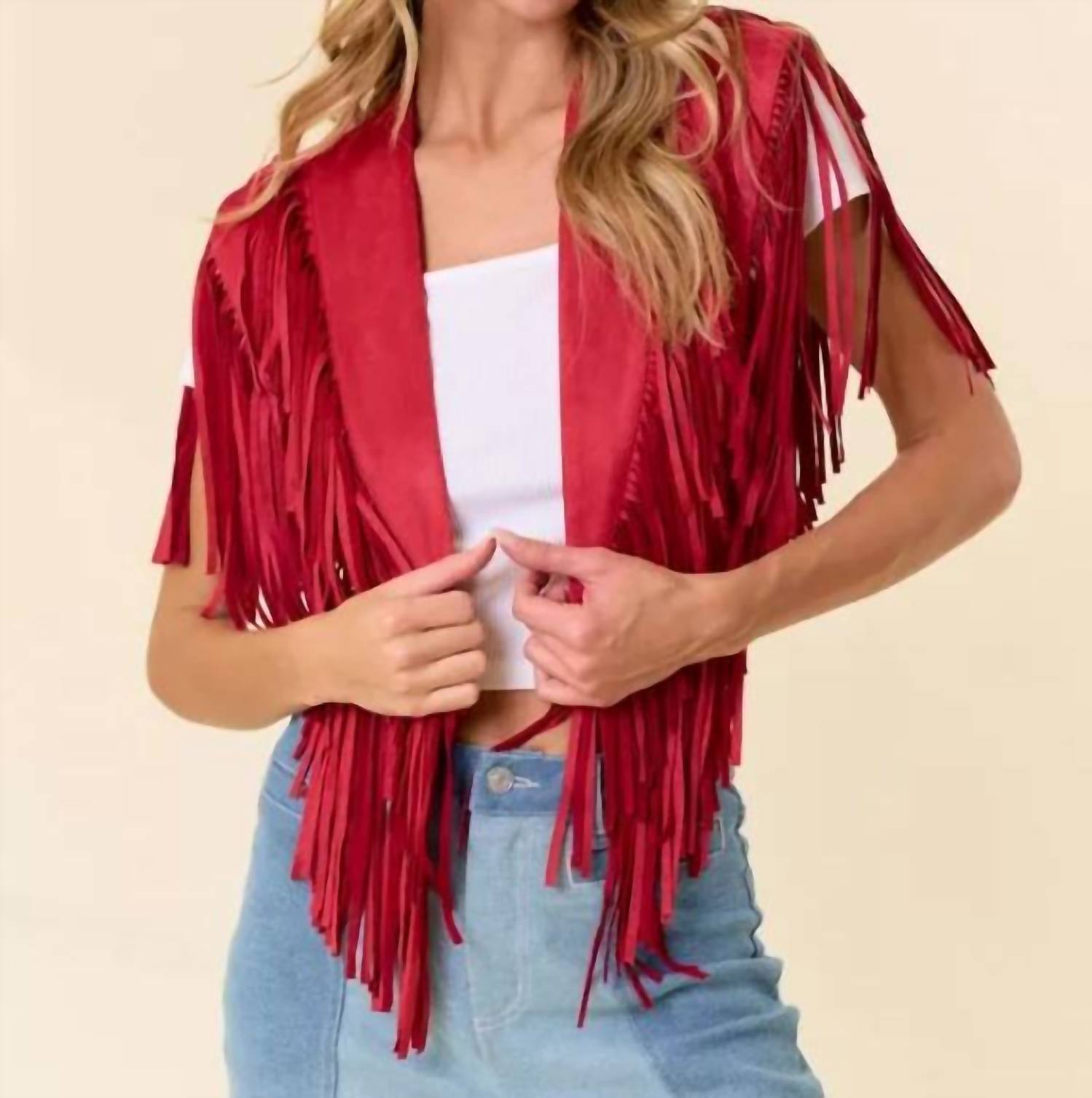 Saints & Hearts - Fringe Suede Collar Shrug
