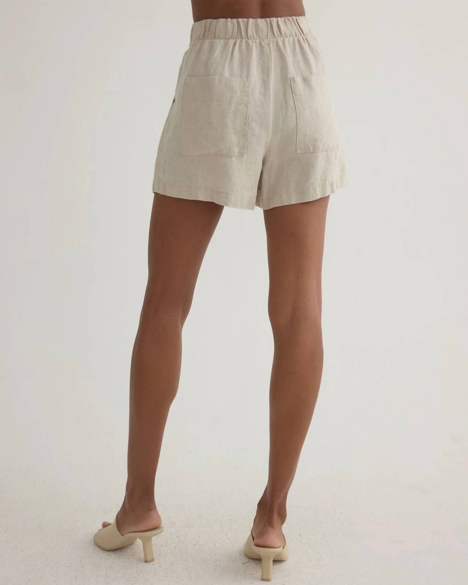 Bella Dahl Pleated Shorts in linen sand - women's shorts - alternate view