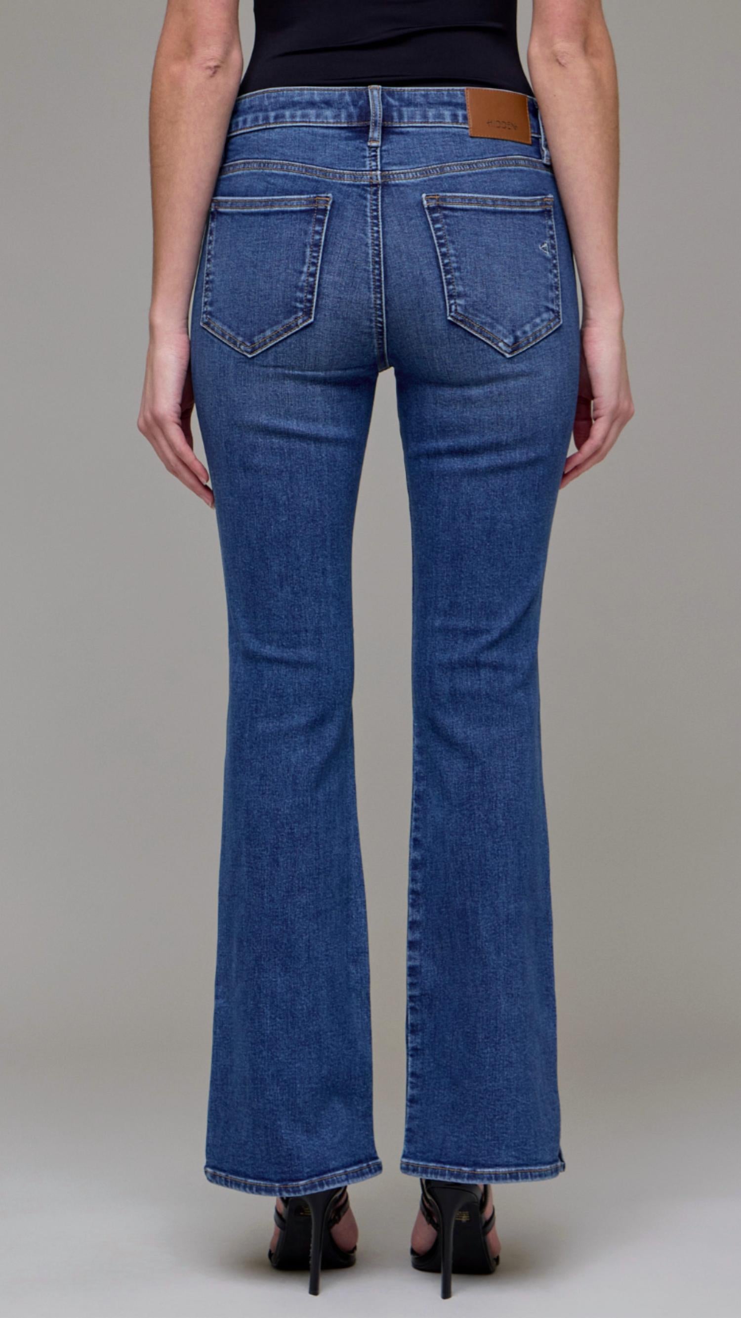 HIDDEN High Rise Clean Side Slit Bootcut Jeans in dark wash - women's jeans - alternate view