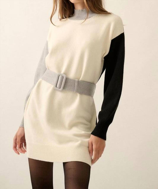 Promesa - Colorblock Knit Belted Mini Sweater Dress