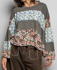 POL Floral Print Top in gray - women's long sleeve top - view 4