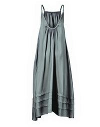 Nary - Women's Pleated A-line Linen Maxi Tank Dress