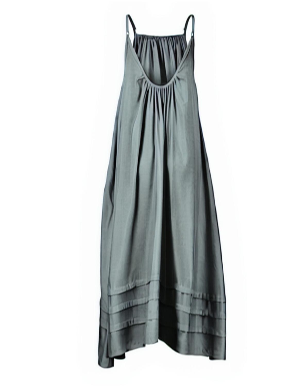 Nary - Women's Pleated A-line Linen Maxi Tank Dress