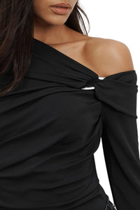 Veronica Beard Lozea Off-the-shoulder Top in black 1 - women's blouse - view 4